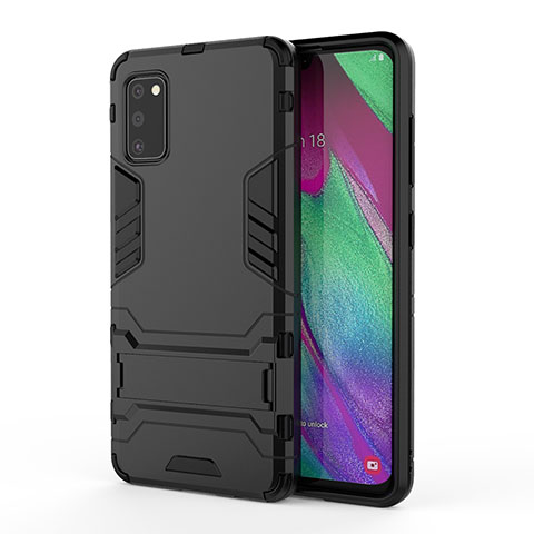 Coque Contour Silicone et Plastique Housse Etui Mat avec Support KC1 pour Samsung Galaxy A41 Noir