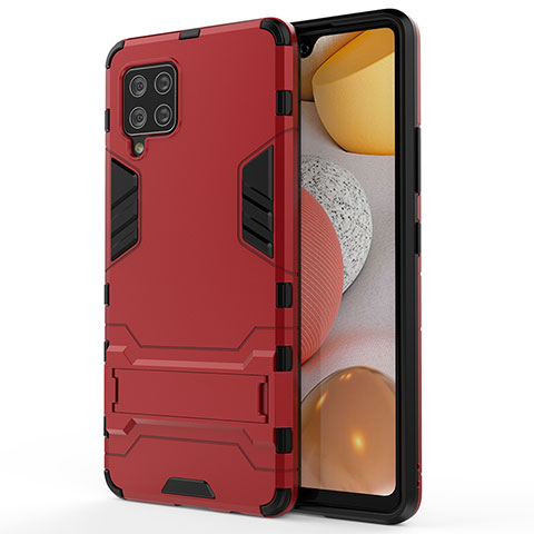 Coque Contour Silicone et Plastique Housse Etui Mat avec Support KC1 pour Samsung Galaxy A42 5G Rouge