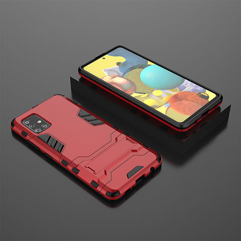 Coque Contour Silicone et Plastique Housse Etui Mat avec Support KC1 pour Samsung Galaxy A51 5G Rouge