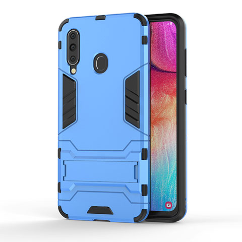 Coque Contour Silicone et Plastique Housse Etui Mat avec Support KC1 pour Samsung Galaxy A60 Bleu Ciel