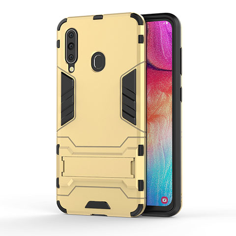 Coque Contour Silicone et Plastique Housse Etui Mat avec Support KC1 pour Samsung Galaxy A60 Or