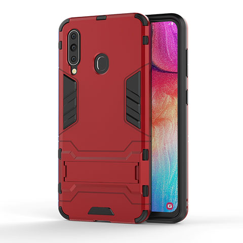 Coque Contour Silicone et Plastique Housse Etui Mat avec Support KC1 pour Samsung Galaxy A60 Rouge