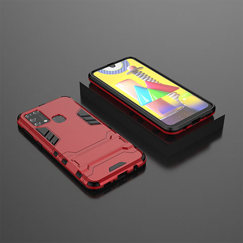 Coque Contour Silicone et Plastique Housse Etui Mat avec Support KC1 pour Samsung Galaxy M21s Rouge