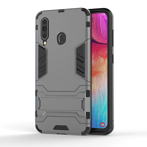 Coque Contour Silicone et Plastique Housse Etui Mat avec Support KC1 pour Samsung Galaxy M40 Gris