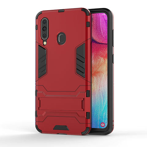 Coque Contour Silicone et Plastique Housse Etui Mat avec Support KC1 pour Samsung Galaxy M40 Rouge