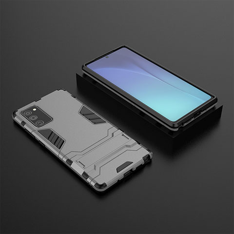 Coque Contour Silicone et Plastique Housse Etui Mat avec Support KC1 pour Samsung Galaxy Note 20 5G Gris