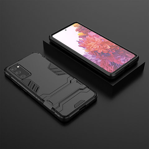 Coque Contour Silicone et Plastique Housse Etui Mat avec Support KC1 pour Samsung Galaxy S20 FE 5G Noir