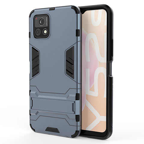 Coque Contour Silicone et Plastique Housse Etui Mat avec Support KC1 pour Vivo iQOO U3 5G Bleu