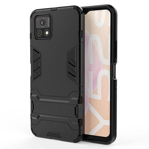 Coque Contour Silicone et Plastique Housse Etui Mat avec Support KC1 pour Vivo iQOO U3 5G Noir