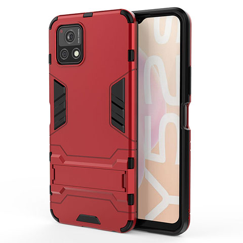 Coque Contour Silicone et Plastique Housse Etui Mat avec Support KC1 pour Vivo iQOO U3x 5G Rouge