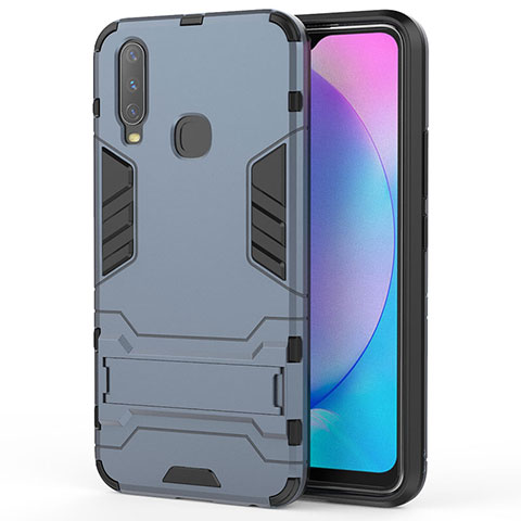 Coque Contour Silicone et Plastique Housse Etui Mat avec Support KC1 pour Vivo Y12 Bleu