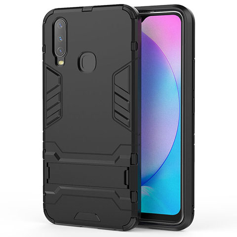 Coque Contour Silicone et Plastique Housse Etui Mat avec Support KC1 pour Vivo Y12 Noir