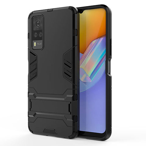 Coque Contour Silicone et Plastique Housse Etui Mat avec Support KC1 pour Vivo Y51 (2021) Noir