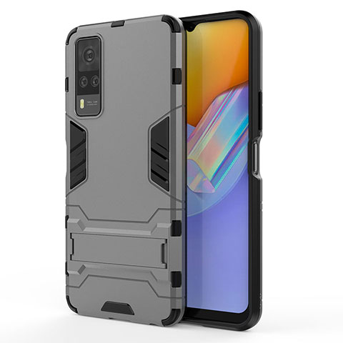 Coque Contour Silicone et Plastique Housse Etui Mat avec Support KC1 pour Vivo Y53s 4G Gris