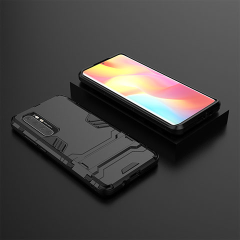 Coque Contour Silicone et Plastique Housse Etui Mat avec Support KC1 pour Xiaomi Mi Note 10 Lite Noir