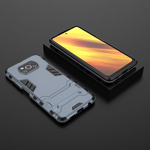 Coque Contour Silicone et Plastique Housse Etui Mat avec Support KC1 pour Xiaomi Poco X3 NFC Bleu