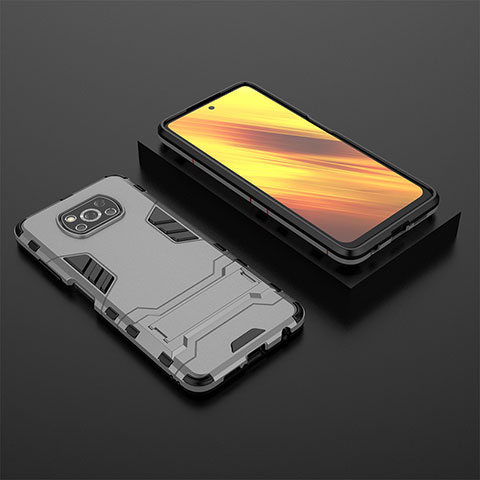 Coque Contour Silicone et Plastique Housse Etui Mat avec Support KC1 pour Xiaomi Poco X3 NFC Gris