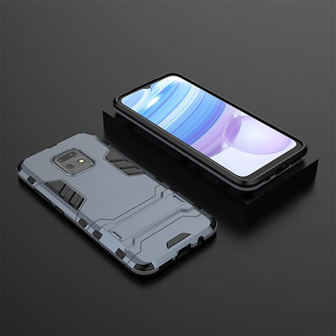 Coque Contour Silicone et Plastique Housse Etui Mat avec Support KC1 pour Xiaomi Redmi 10X Pro 5G Bleu