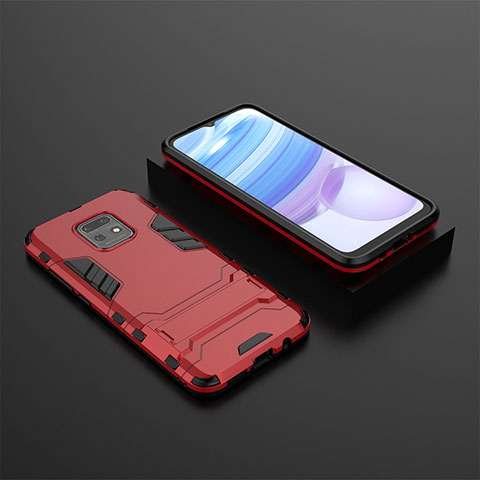 Coque Contour Silicone et Plastique Housse Etui Mat avec Support KC1 pour Xiaomi Redmi 10X Pro 5G Rouge