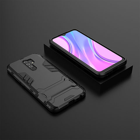 Coque Contour Silicone et Plastique Housse Etui Mat avec Support KC1 pour Xiaomi Redmi 9 Prime India Noir