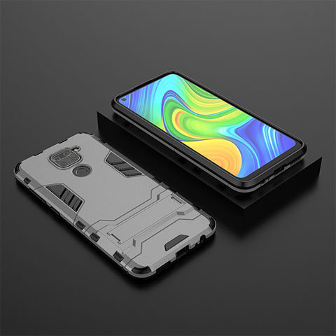 Coque Contour Silicone et Plastique Housse Etui Mat avec Support KC1 pour Xiaomi Redmi Note 9 Gris