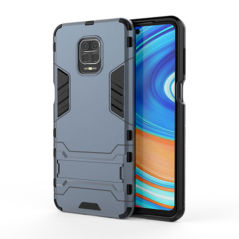 Coque Contour Silicone et Plastique Housse Etui Mat avec Support KC1 pour Xiaomi Redmi Note 9 Pro Max Bleu