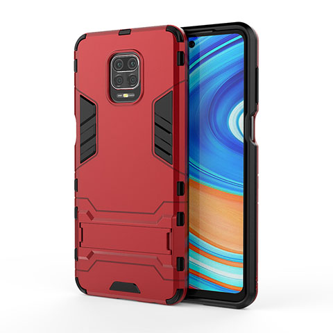 Coque Contour Silicone et Plastique Housse Etui Mat avec Support KC1 pour Xiaomi Redmi Note 9S Rouge