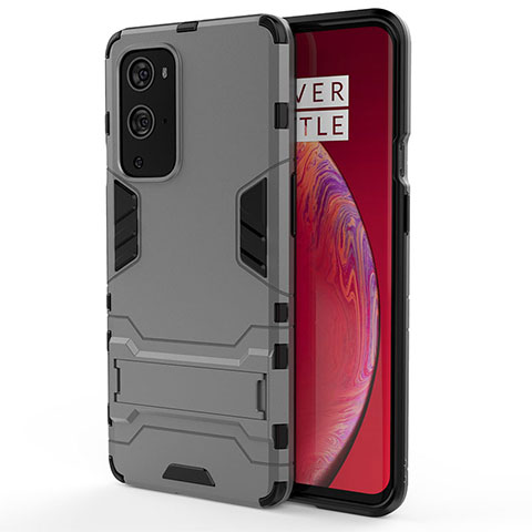 Coque Contour Silicone et Plastique Housse Etui Mat avec Support KC2 pour OnePlus 9 Pro 5G Gris