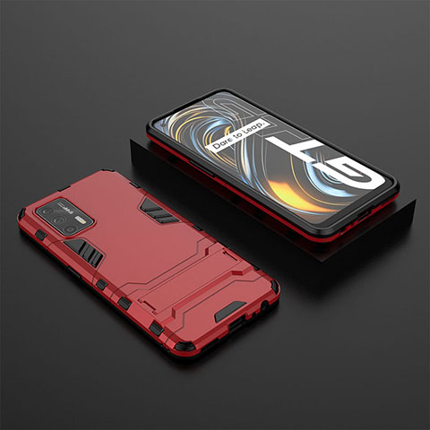 Coque Contour Silicone et Plastique Housse Etui Mat avec Support KC2 pour Realme GT 5G Rouge