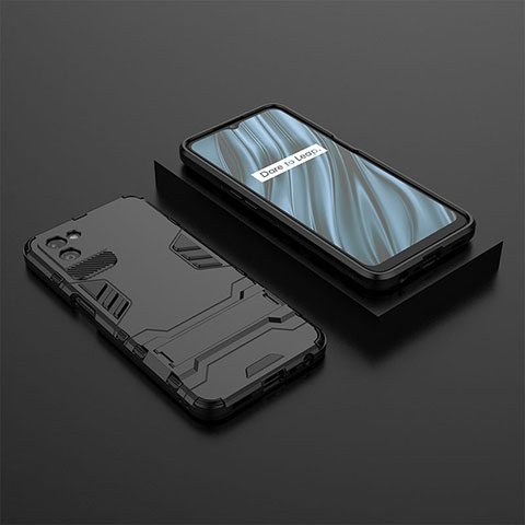 Coque Contour Silicone et Plastique Housse Etui Mat avec Support KC2 pour Realme V11 5G Noir