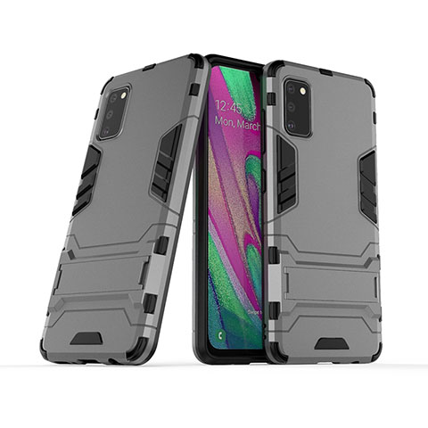 Coque Contour Silicone et Plastique Housse Etui Mat avec Support KC2 pour Samsung Galaxy A41 Gris