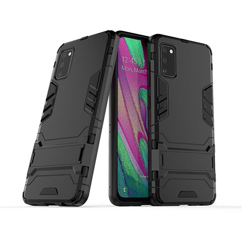 Coque Contour Silicone et Plastique Housse Etui Mat avec Support KC2 pour Samsung Galaxy A41 Noir