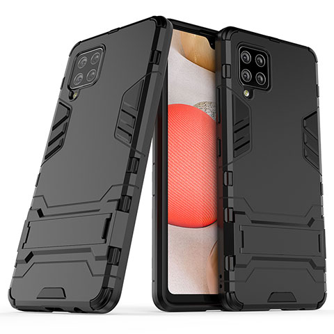 Coque Contour Silicone et Plastique Housse Etui Mat avec Support KC2 pour Samsung Galaxy A42 5G Noir