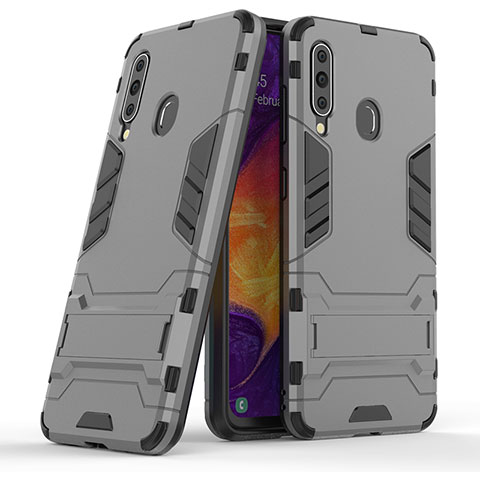 Coque Contour Silicone et Plastique Housse Etui Mat avec Support KC2 pour Samsung Galaxy A60 Gris