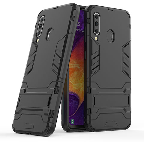 Coque Contour Silicone et Plastique Housse Etui Mat avec Support KC2 pour Samsung Galaxy A60 Noir