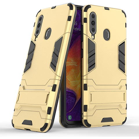 Coque Contour Silicone et Plastique Housse Etui Mat avec Support KC2 pour Samsung Galaxy A60 Or