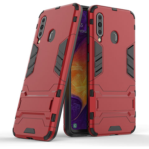 Coque Contour Silicone et Plastique Housse Etui Mat avec Support KC2 pour Samsung Galaxy A60 Rouge