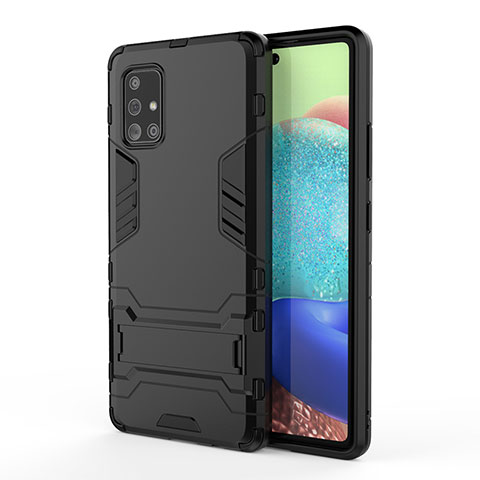 Coque Contour Silicone et Plastique Housse Etui Mat avec Support KC2 pour Samsung Galaxy A71 4G A715 Noir