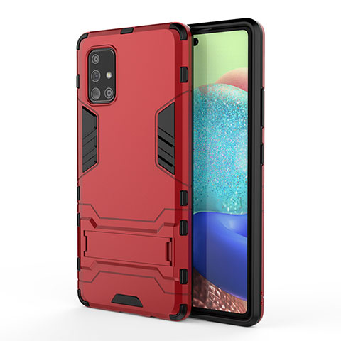 Coque Contour Silicone et Plastique Housse Etui Mat avec Support KC2 pour Samsung Galaxy A71 4G A715 Rouge