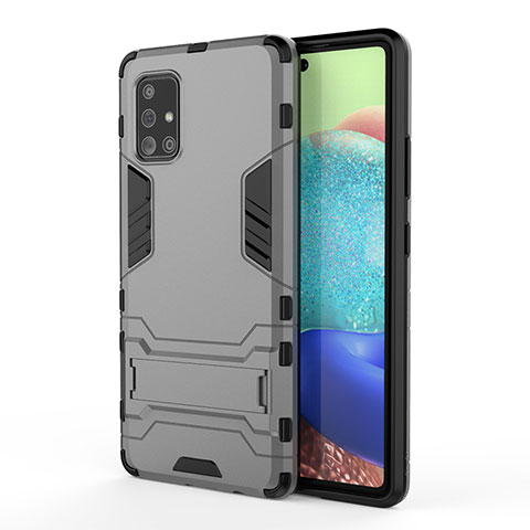 Coque Contour Silicone et Plastique Housse Etui Mat avec Support KC2 pour Samsung Galaxy A71 5G Gris