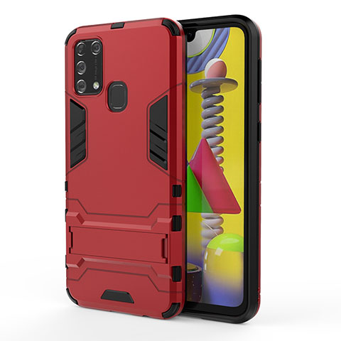 Coque Contour Silicone et Plastique Housse Etui Mat avec Support KC2 pour Samsung Galaxy M31 Prime Edition Rouge