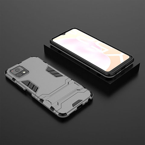 Coque Contour Silicone et Plastique Housse Etui Mat avec Support KC2 pour Vivo iQOO U3x 5G Gris