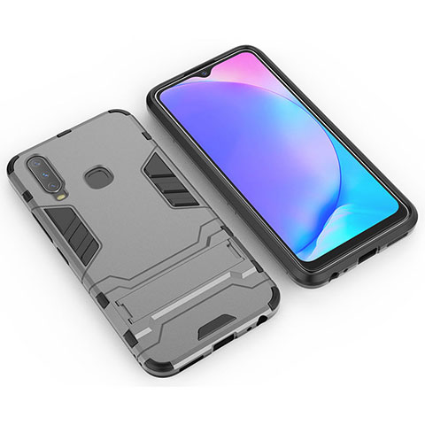 Coque Contour Silicone et Plastique Housse Etui Mat avec Support KC2 pour Vivo Y12 Gris