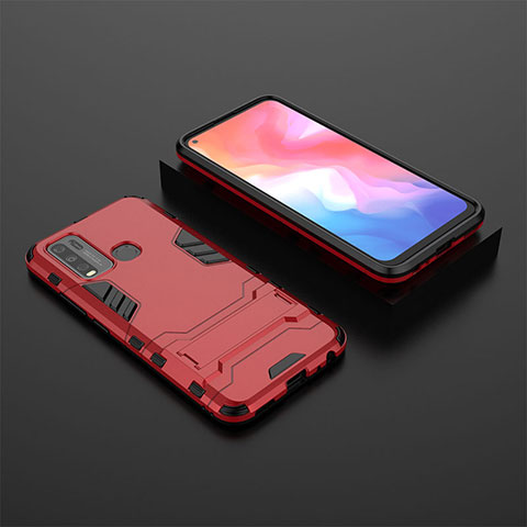 Coque Contour Silicone et Plastique Housse Etui Mat avec Support KC2 pour Vivo Y50 Rouge