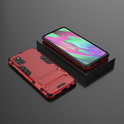 Coque Contour Silicone et Plastique Housse Etui Mat avec Support KC3 pour Samsung Galaxy A41 Rouge