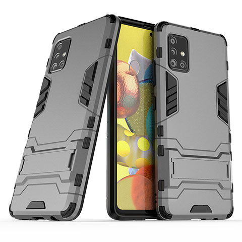 Coque Contour Silicone et Plastique Housse Etui Mat avec Support KC3 pour Samsung Galaxy A51 4G Gris