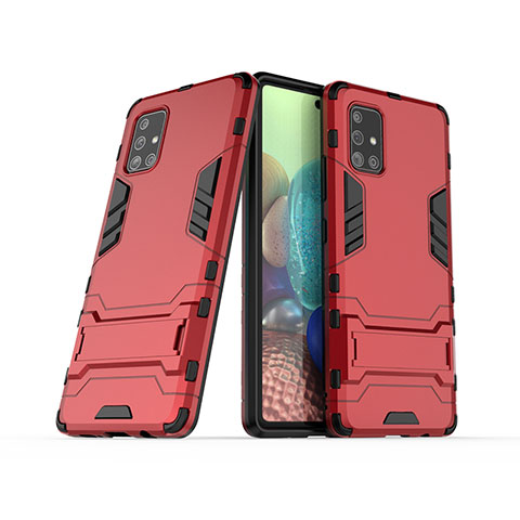 Coque Contour Silicone et Plastique Housse Etui Mat avec Support KC3 pour Samsung Galaxy A71 5G Rouge