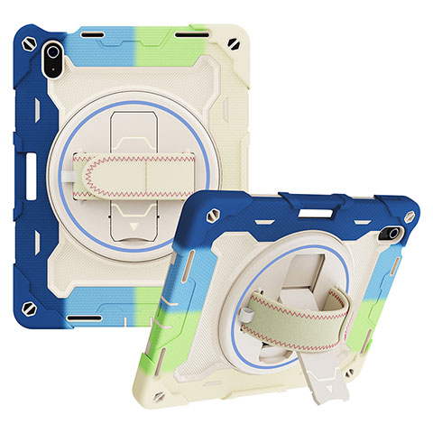 Coque Contour Silicone et Plastique Housse Etui Mat avec Support L01 pour Apple iPad 10.9 (2022) Bleu