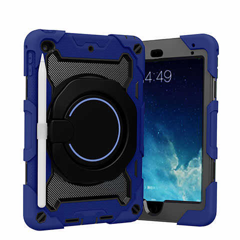 Coque Contour Silicone et Plastique Housse Etui Mat avec Support L02 pour Apple iPad Mini 4 Bleu