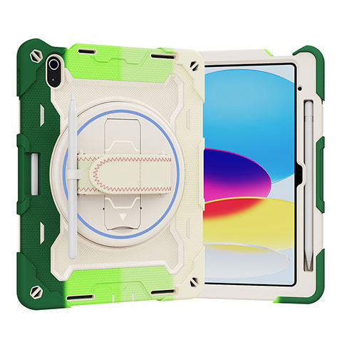 Coque Contour Silicone et Plastique Housse Etui Mat avec Support L03 pour Apple iPad 10.9 (2022) Vert